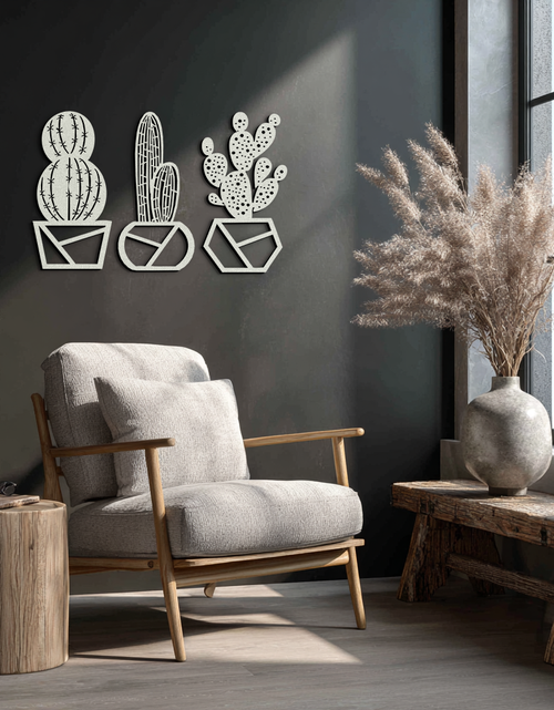 Load image into Gallery viewer, Geometric Cactus Set Metal Wall Art – Modern Black Steel Succulent Decor for Home and Office- KAF518

