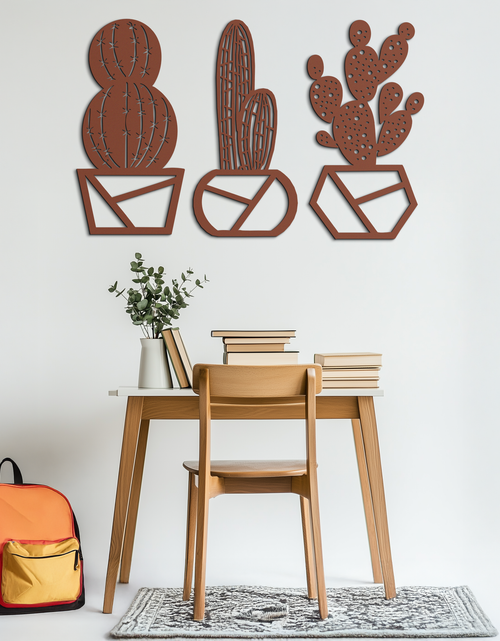 Load image into Gallery viewer, Geometric Cactus Set Metal Wall Art – Modern Black Steel Succulent Decor for Home and Office- KAF518
