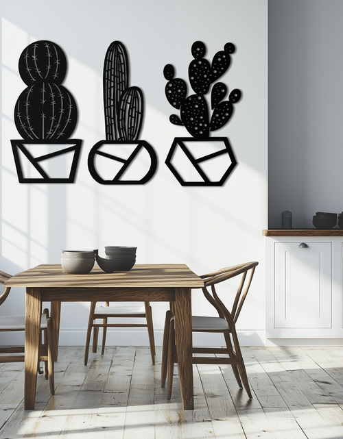 Load image into Gallery viewer, Geometric Cactus Set Metal Wall Art – Modern Black Steel Succulent Decor for Home and Office- KAF518
