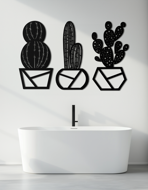 Load image into Gallery viewer, Geometric Cactus Set Metal Wall Art – Modern Black Steel Succulent Decor for Home and Office- KAF518
