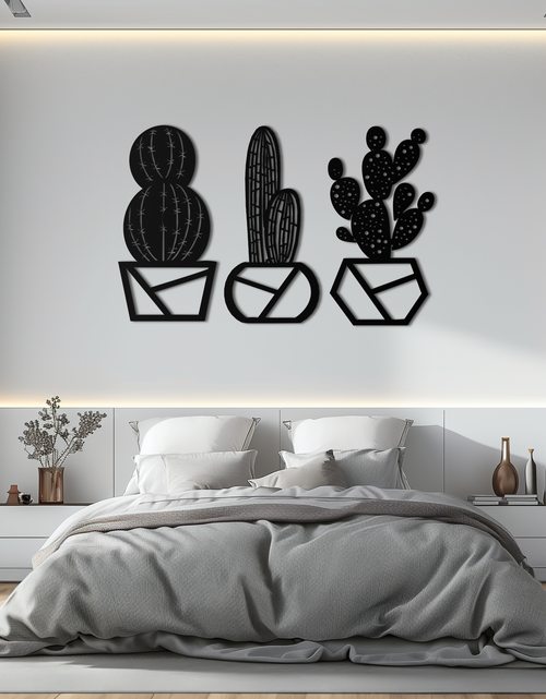 Load image into Gallery viewer, Geometric Cactus Set Metal Wall Art – Modern Black Steel Succulent Decor for Home and Office- KAF518

