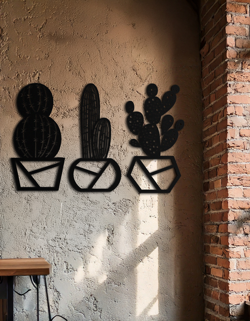 Load image into Gallery viewer, Geometric Cactus Set Metal Wall Art – Modern Black Steel Succulent Decor for Home and Office- KAF518
