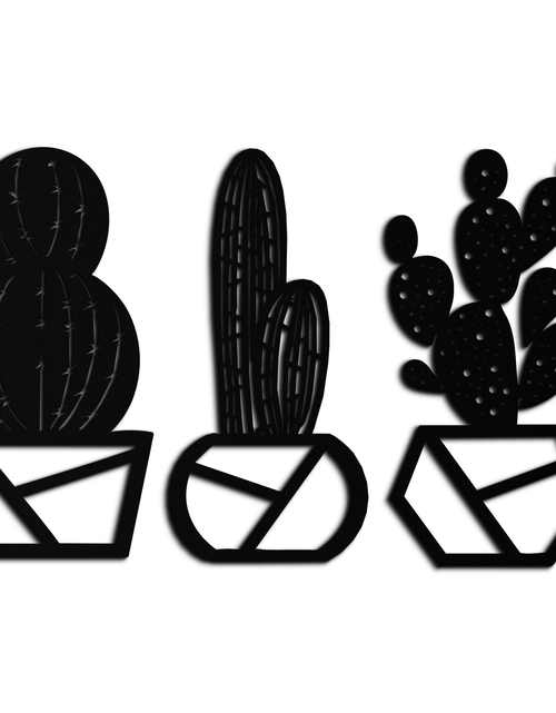 Load image into Gallery viewer, Geometric Cactus Set Metal Wall Art – Modern Black Steel Succulent Decor for Home and Office- KAF518
