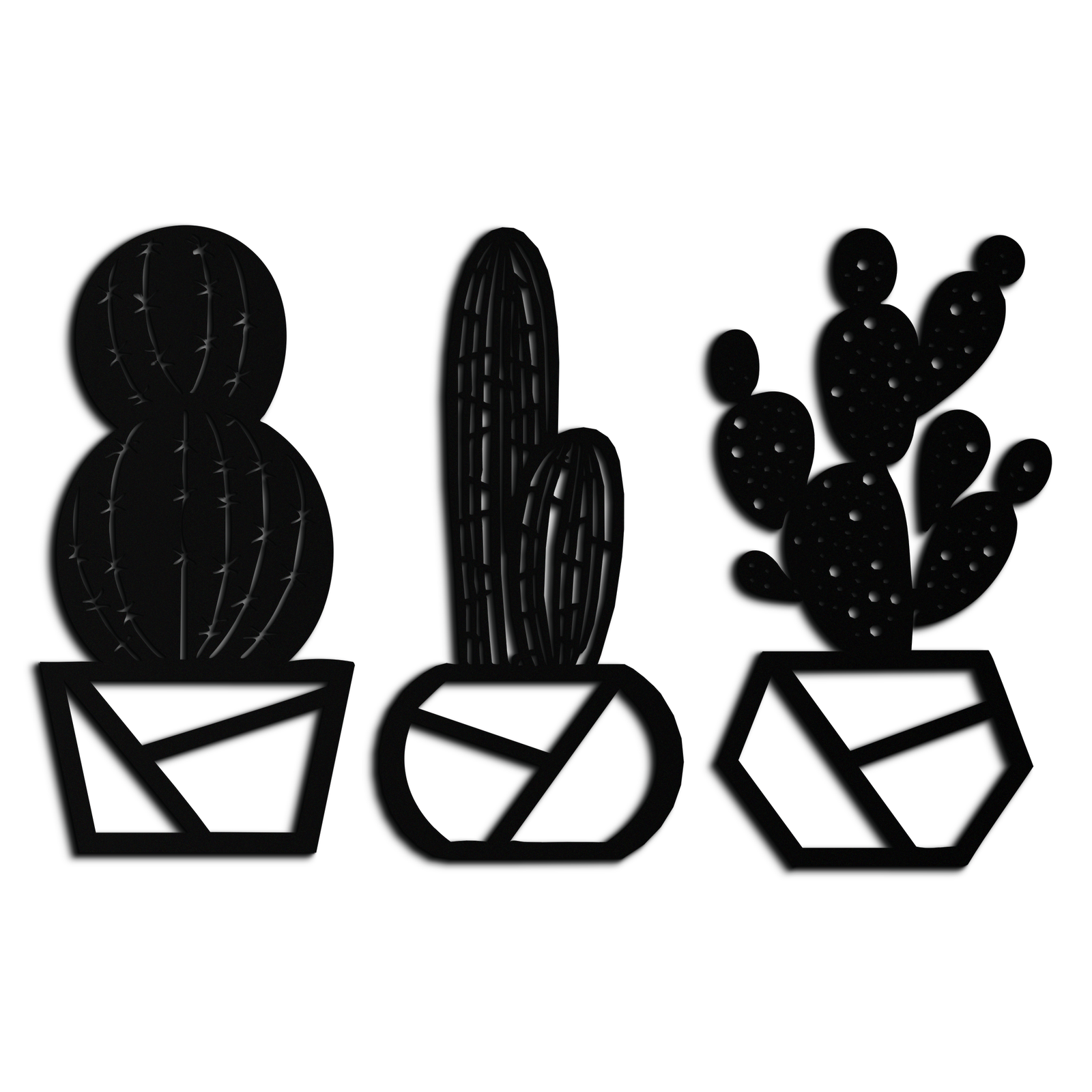 Geometric Cactus Set Metal Wall Art – Modern Black Steel Succulent Decor for Home and Office- KAF518
