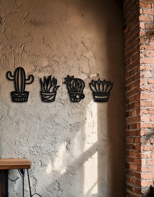 Load image into Gallery viewer, Cactus Silhouette Metal Wall Art – Modern Black Botanical Garden Decor- KAF520
