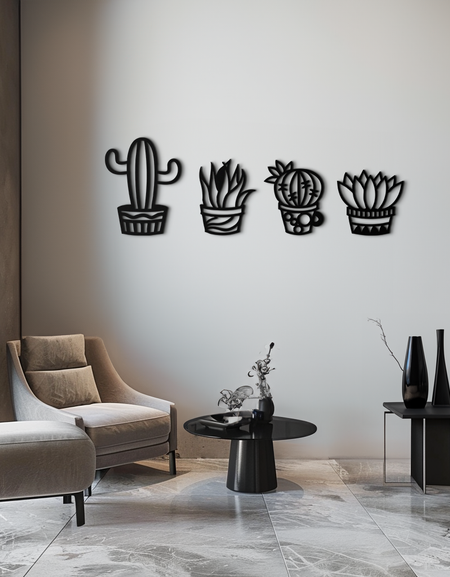 Kaktüs Silüeti Metal Duvar Sanatı – Modern Siyah Botanik Bahçe Dekoru- KAF520