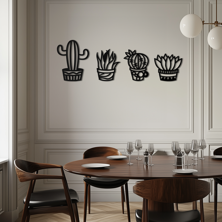 Cactus Silhouette Metal Wall Art – Modern Black Botanical Garden Decor- KAF520