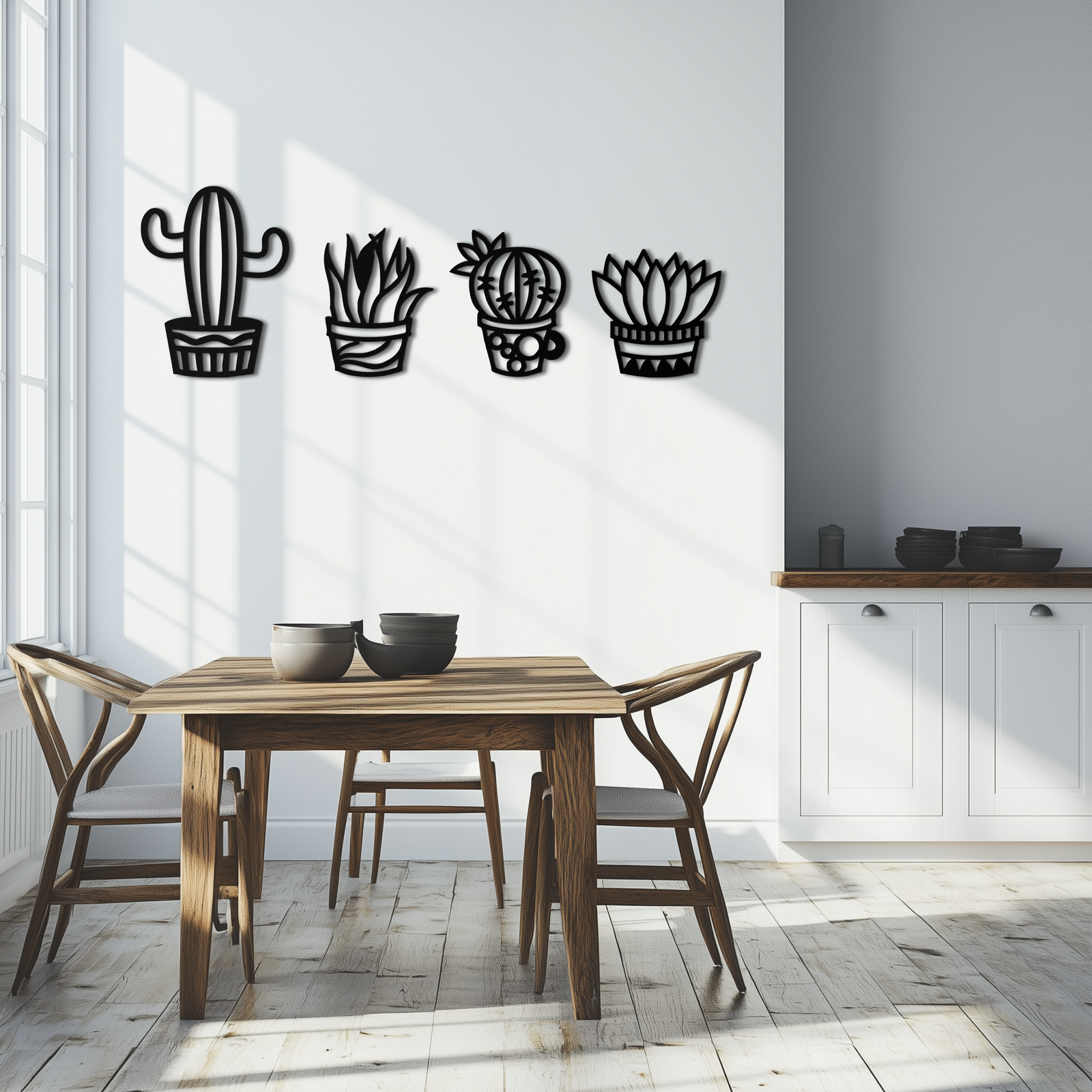 Cactus Silhouette Metal Wall Art – Modern Black Botanical Garden Decor- KAF520