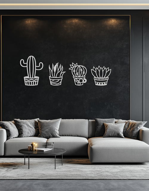 Load image into Gallery viewer, Cactus Silhouette Metal Wall Art – Modern Black Botanical Garden Decor- KAF520
