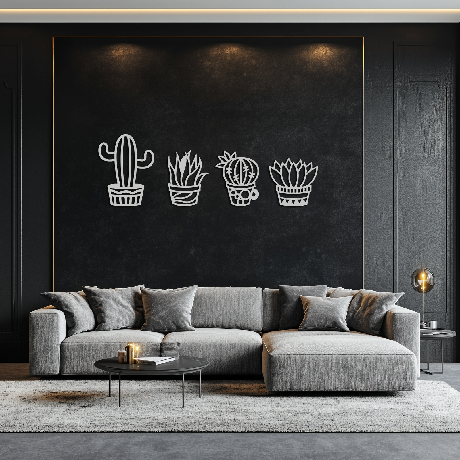 Cactus Silhouette Metal Wall Art – Modern Black Botanical Garden Decor- KAF520