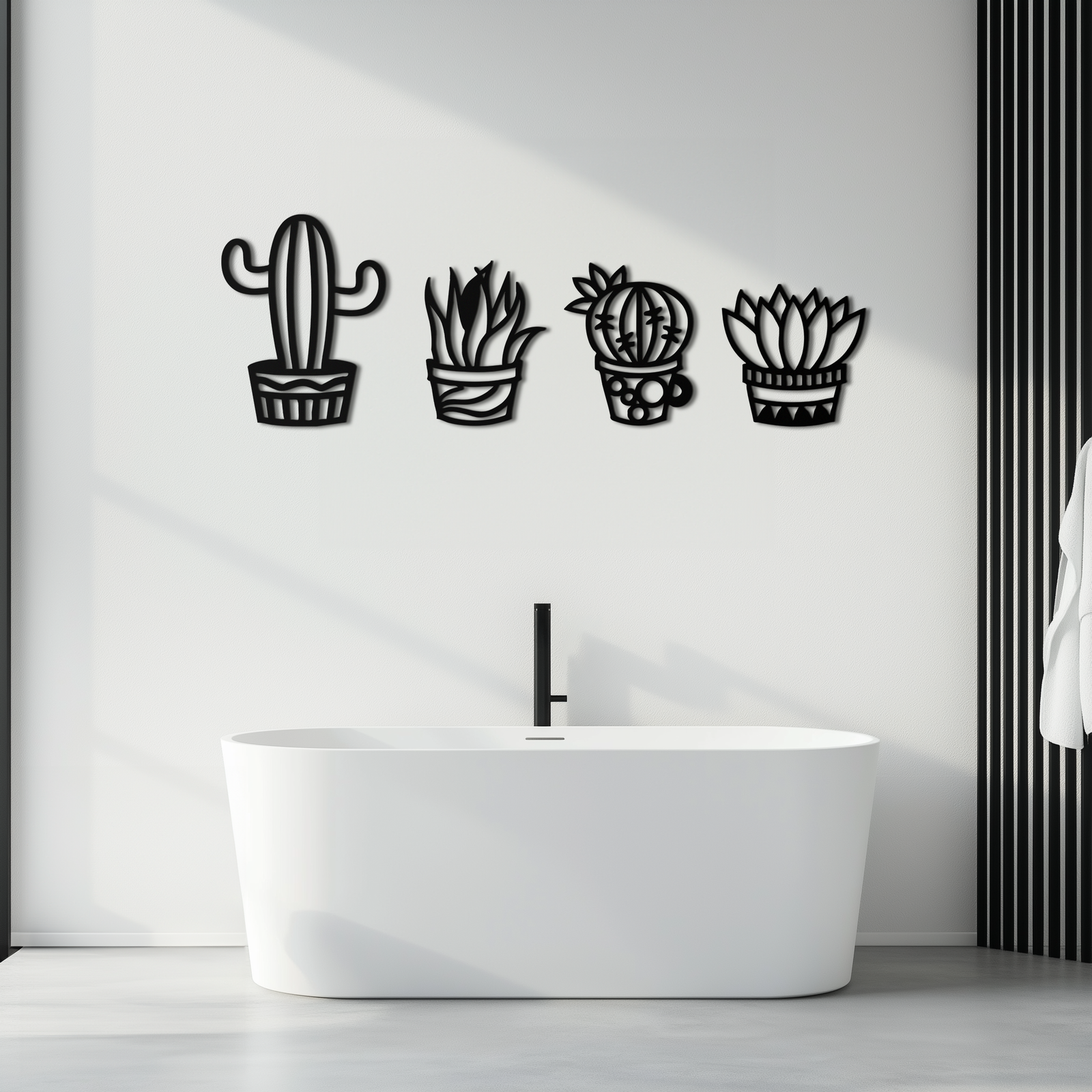 Cactus Silhouette Metal Wall Art – Modern Black Botanical Garden Decor- KAF520