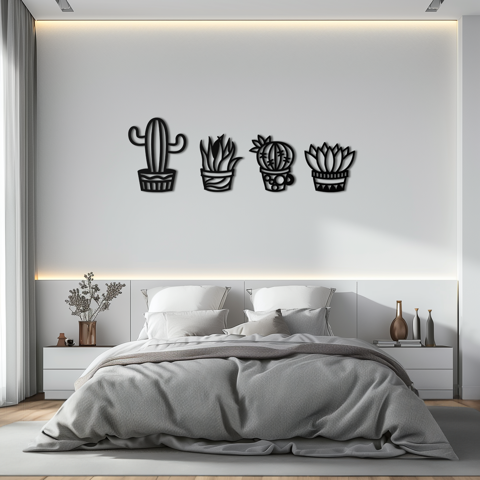 Cactus Silhouette Metal Wall Art – Modern Black Botanical Garden Decor- KAF520