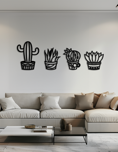 Load image into Gallery viewer, Cactus Silhouette Metal Wall Art – Modern Black Botanical Garden Decor- KAF520
