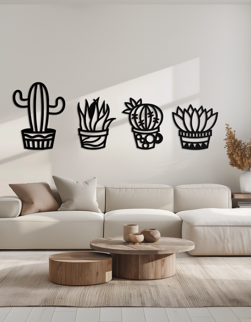 Load image into Gallery viewer, Cactus Silhouette Metal Wall Art – Modern Black Botanical Garden Decor- KAF520
