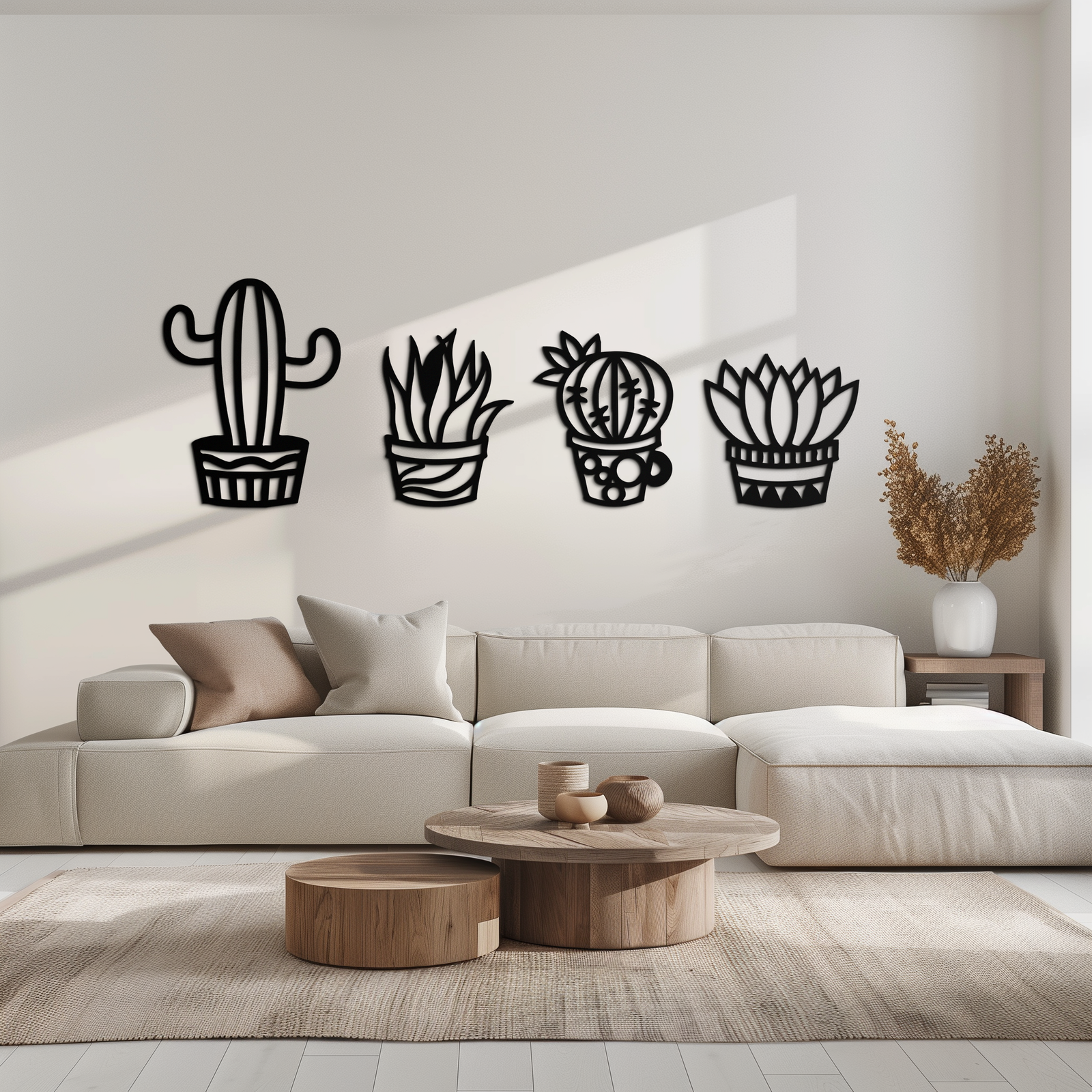 Cactus Silhouette Metal Wall Art – Modern Black Botanical Garden Decor- KAF520