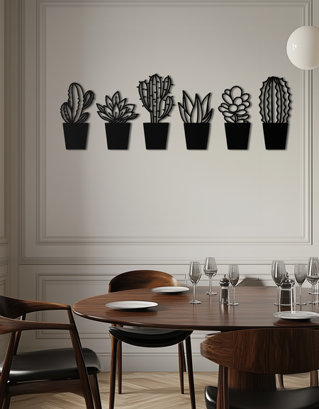 Kaktüs Sukulent Bitki Metal Duvar Sanatı – Modern Siyah Botanik Ev Dekoru- KAF521
