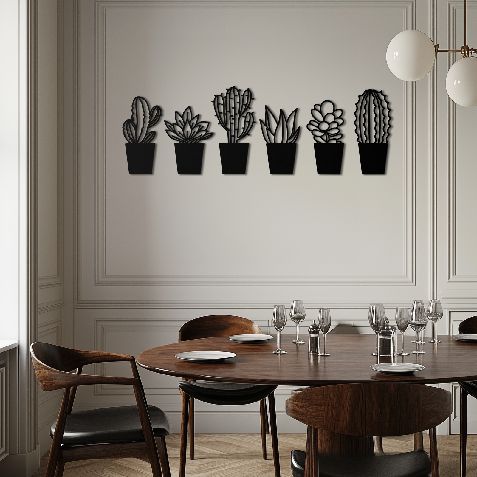 Cactus Succulent Plant Metal Wall Art – Modern Black Botanical Home Decor- KAF521