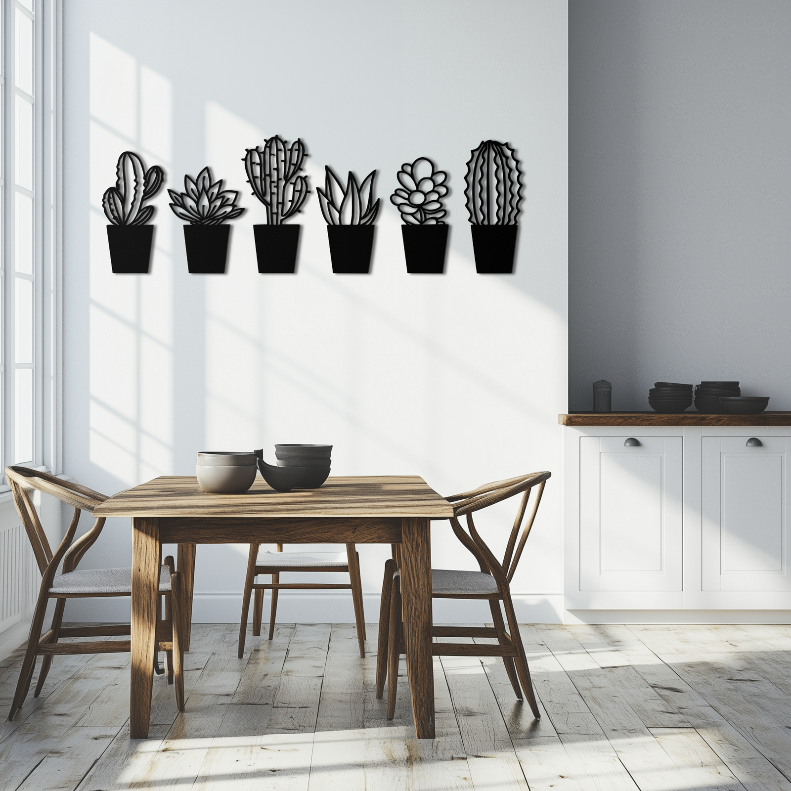 Cactus Succulent Plant Metal Wall Art – Modern Black Botanical Home Decor- KAF521