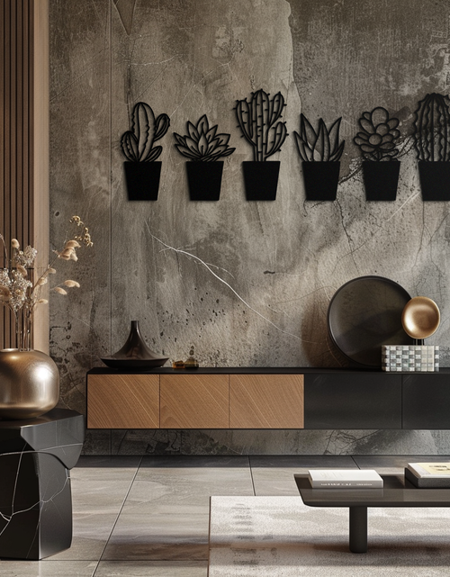 Load image into Gallery viewer, Cactus Succulent Plant Metal Wall Art – Modern Black Botanical Home Decor- KAF521

