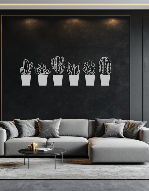 Load image into Gallery viewer, Cactus Succulent Plant Metal Wall Art – Modern Black Botanical Home Decor- KAF521
