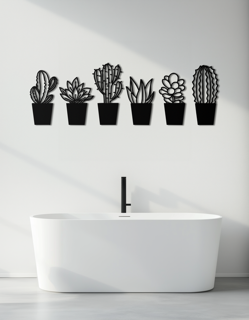 Load image into Gallery viewer, Cactus Succulent Plant Metal Wall Art – Modern Black Botanical Home Decor- KAF521
