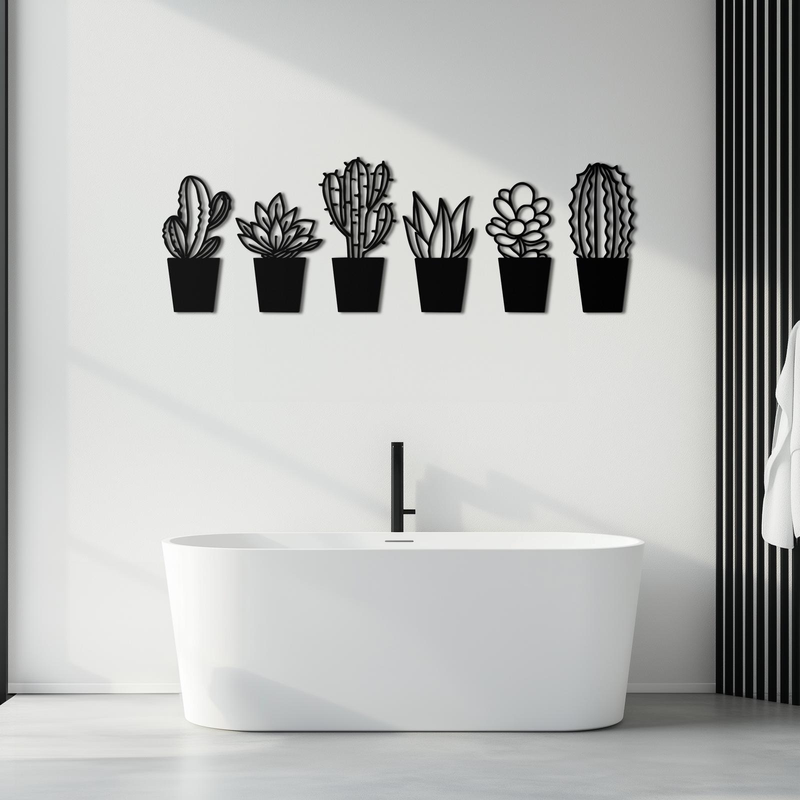 Cactus Succulent Plant Metal Wall Art – Modern Black Botanical Home Decor- KAF521