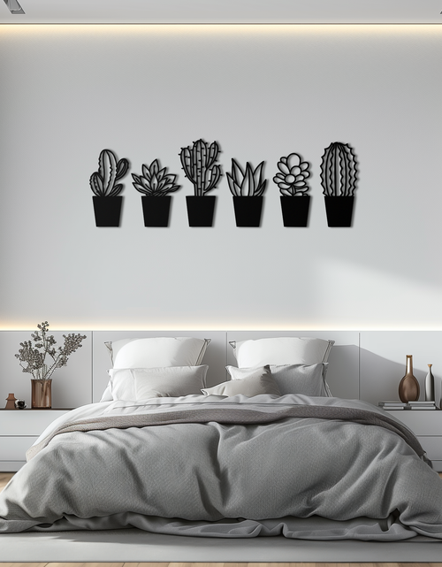 Load image into Gallery viewer, Cactus Succulent Plant Metal Wall Art – Modern Black Botanical Home Decor- KAF521
