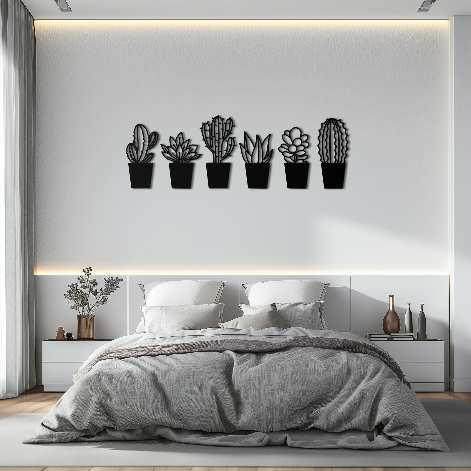 Cactus Succulent Plant Metal Wall Art – Modern Black Botanical Home Decor- KAF521