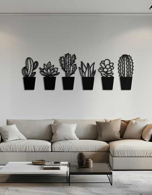Load image into Gallery viewer, Cactus Succulent Plant Metal Wall Art – Modern Black Botanical Home Decor- KAF521

