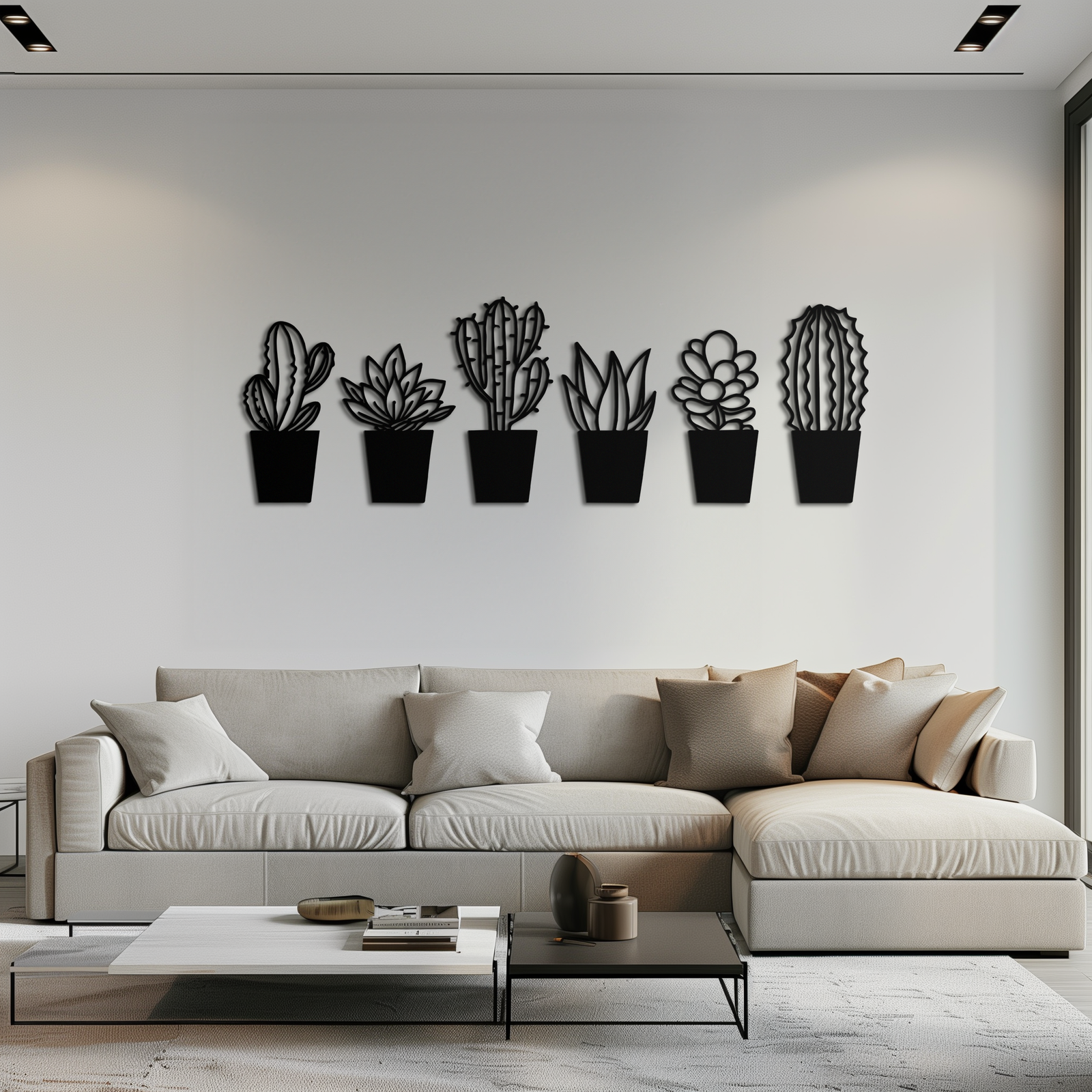 Cactus Succulent Plant Metal Wall Art – Modern Black Botanical Home Decor- KAF521