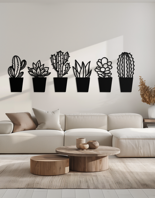 Load image into Gallery viewer, Cactus Succulent Plant Metal Wall Art – Modern Black Botanical Home Decor- KAF521
