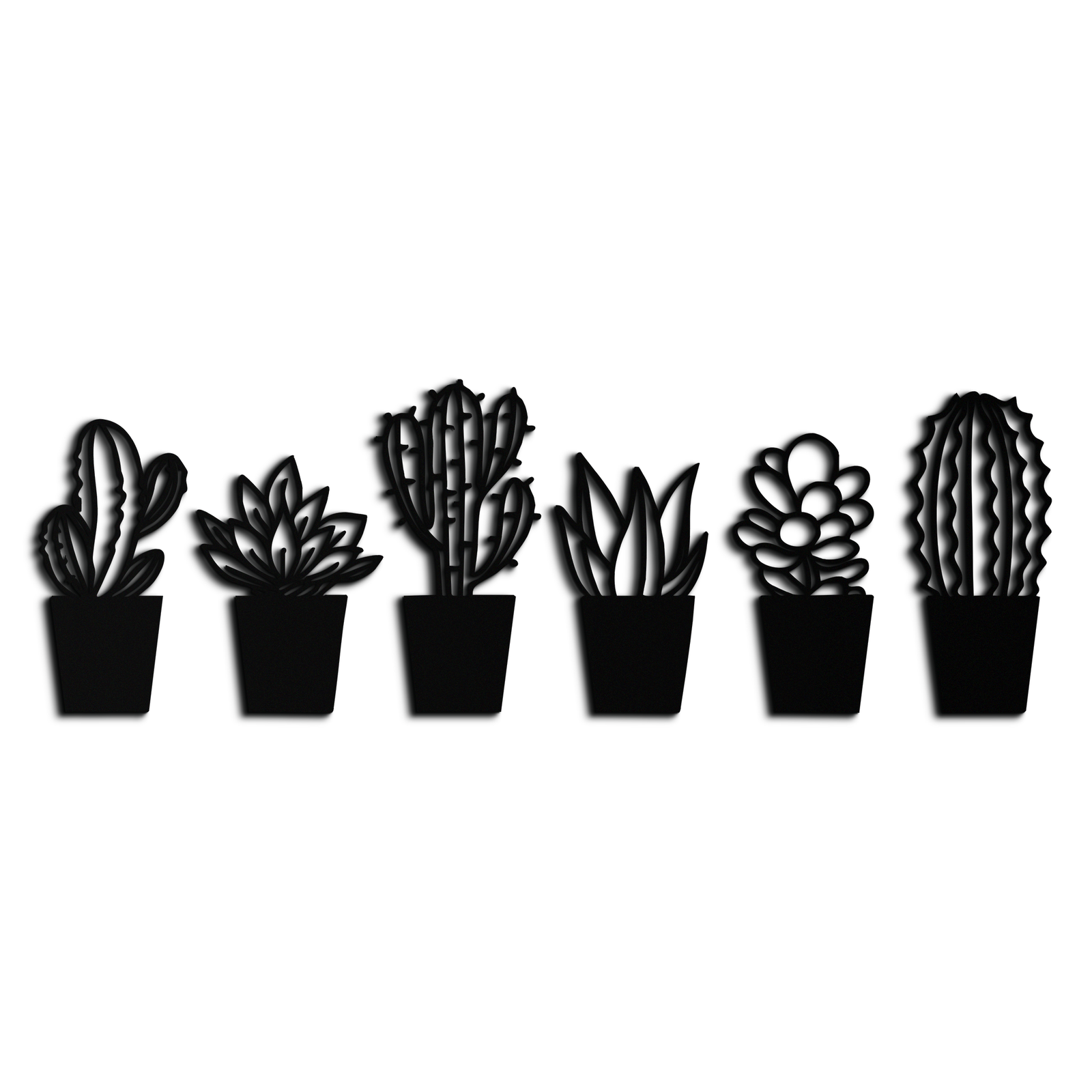 Cactus Succulent Plant Metal Wall Art – Modern Black Botanical Home Decor- KAF521