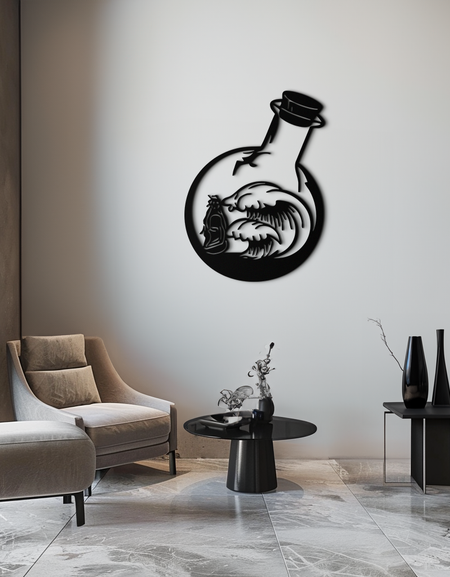 Okyanus Dalgaları ve Buda Silüeti Metal Duvar Sanatı – Zen Coastal Home Decor- KAF522