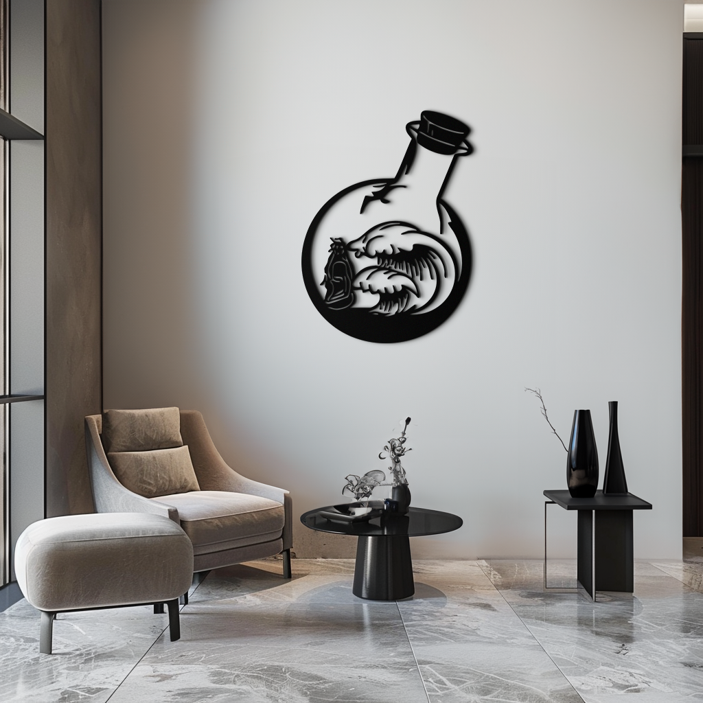 Okyanus Dalgaları ve Buda Silüeti Metal Duvar Sanatı – Zen Coastal Home Decor- KAF522