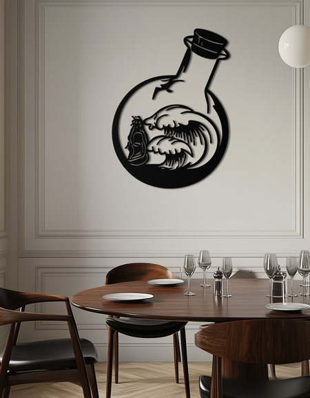 Okyanus Dalgaları ve Buda Silüeti Metal Duvar Sanatı – Zen Coastal Home Decor- KAF522