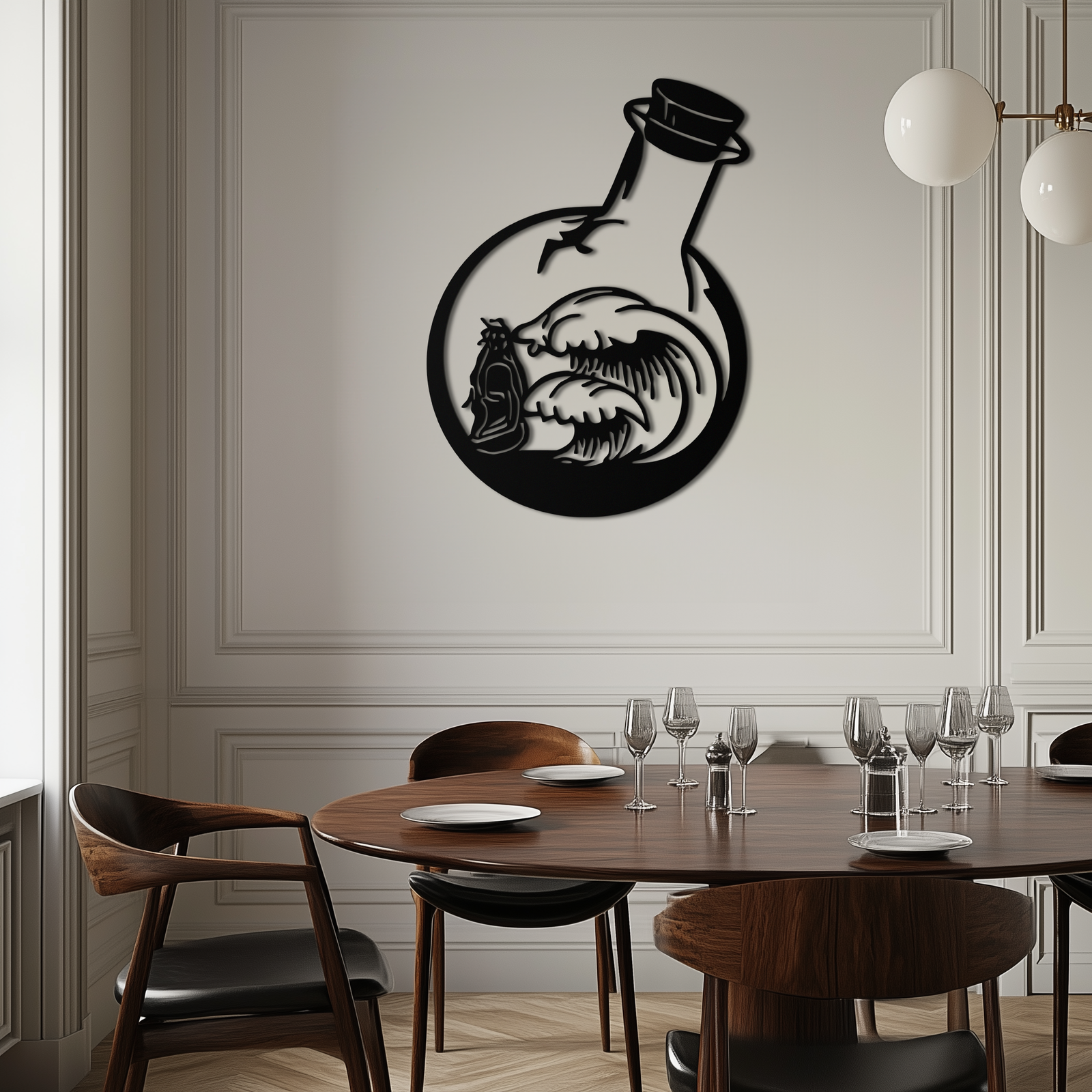 Okyanus Dalgaları ve Buda Silüeti Metal Duvar Sanatı – Zen Coastal Home Decor- KAF522