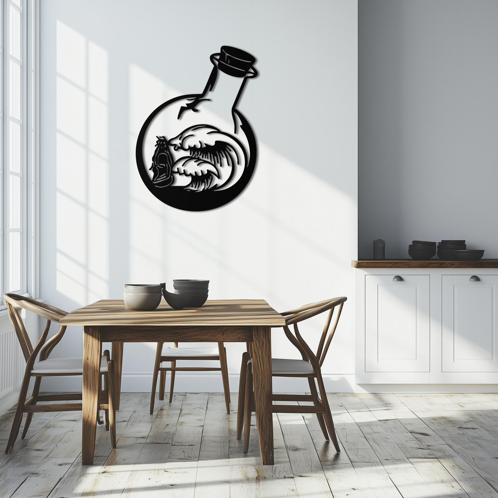 Okyanus Dalgaları ve Buda Silüeti Metal Duvar Sanatı – Zen Coastal Home Decor- KAF522