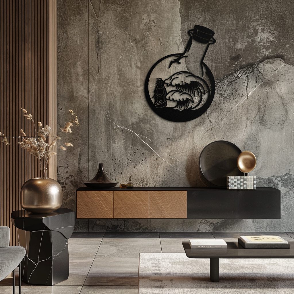 Okyanus Dalgaları ve Buda Silüeti Metal Duvar Sanatı – Zen Coastal Home Decor- KAF522