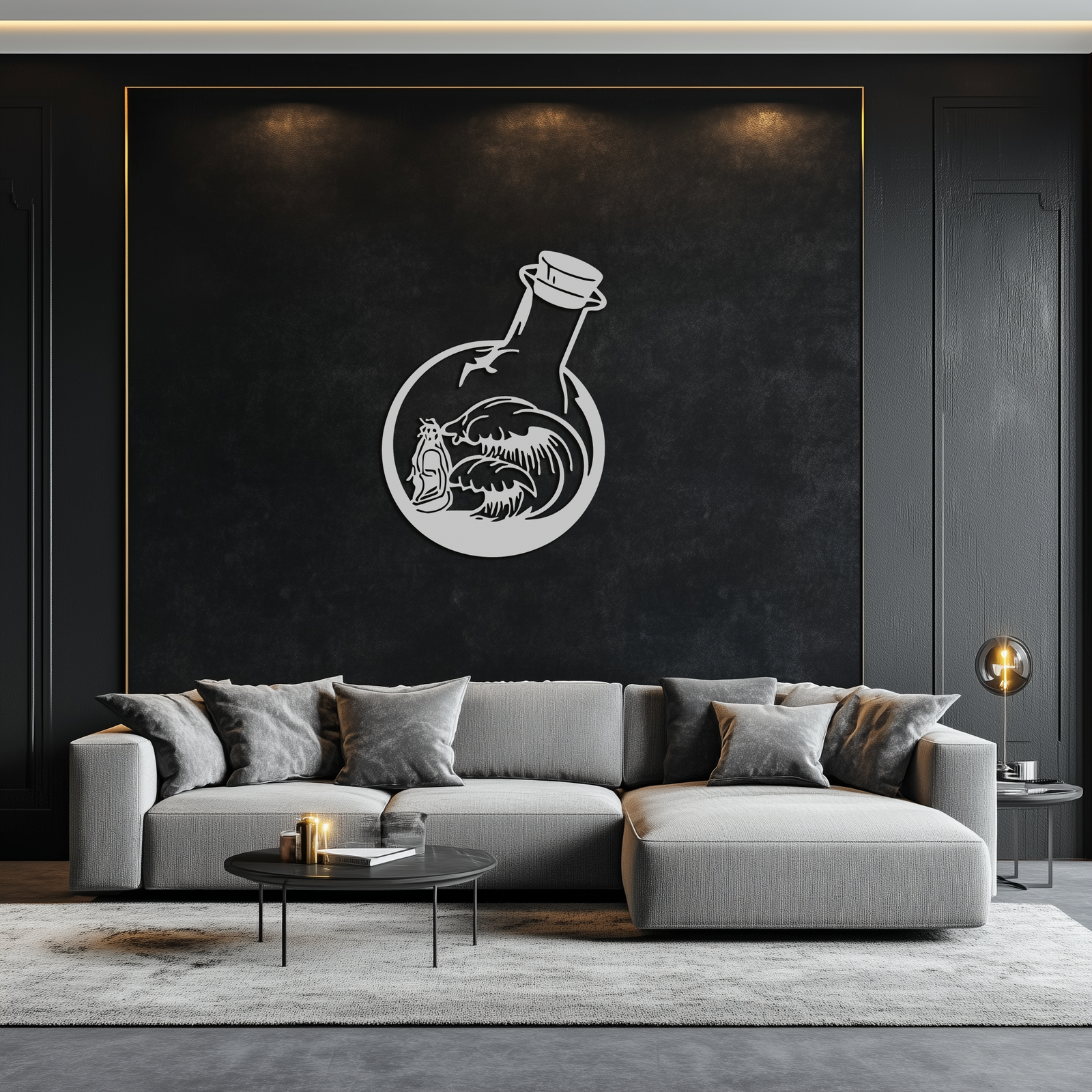Okyanus Dalgaları ve Buda Silüeti Metal Duvar Sanatı – Zen Coastal Home Decor- KAF522