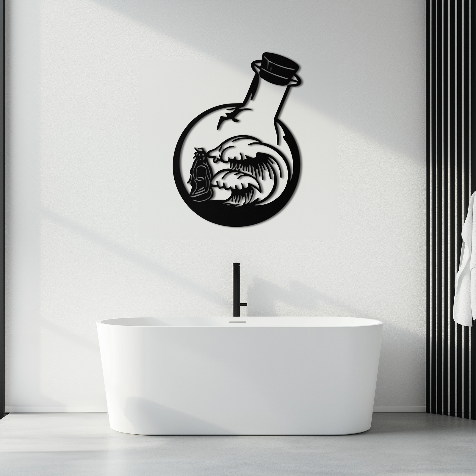 Okyanus Dalgaları ve Buda Silüeti Metal Duvar Sanatı – Zen Coastal Home Decor- KAF522