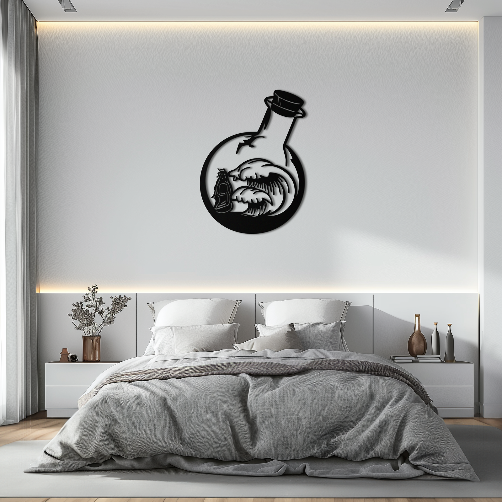 Okyanus Dalgaları ve Buda Silüeti Metal Duvar Sanatı – Zen Coastal Home Decor- KAF522