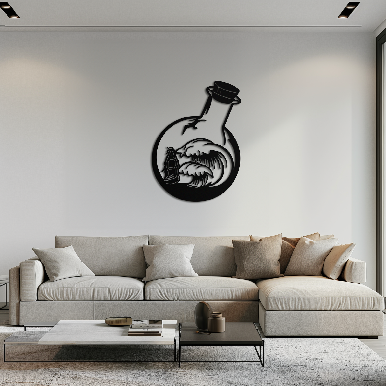 Okyanus Dalgaları ve Buda Silüeti Metal Duvar Sanatı – Zen Coastal Home Decor- KAF522