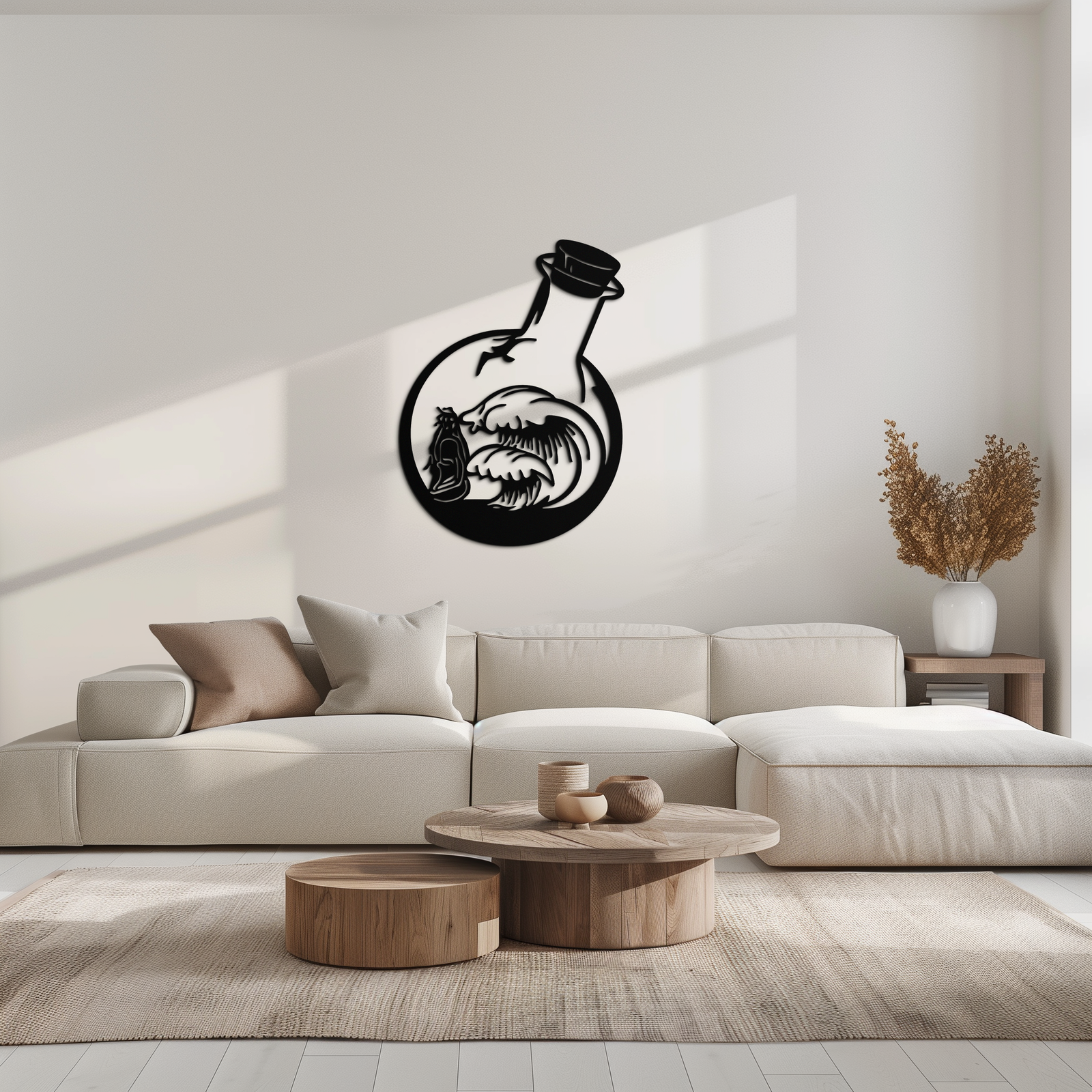Okyanus Dalgaları ve Buda Silüeti Metal Duvar Sanatı – Zen Coastal Home Decor- KAF522