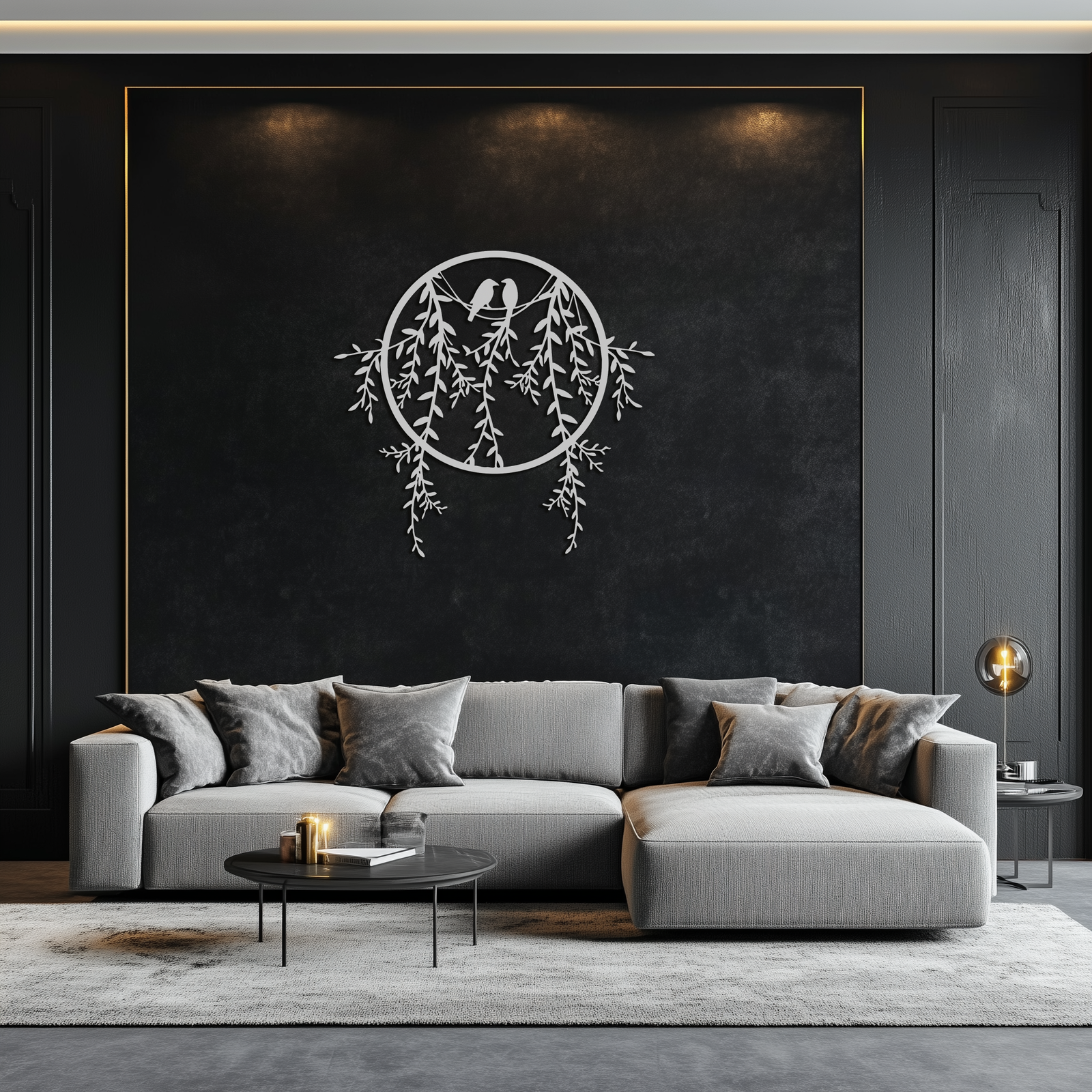 Love Birds Metal Wall Art – Romantic Nature Inspired Black Metal Decor- KAF523