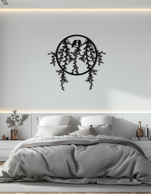 Load image into Gallery viewer, Love Birds Metal Wall Art – Romantic Nature Inspired Black Metal Decor- KAF523
