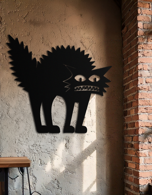 Load image into Gallery viewer, Scared Cat Silhouette Metal Wall Art – Modern Black Cat Halloween Home Decor- KAF524
