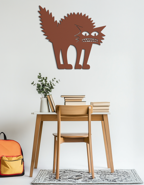 Load image into Gallery viewer, Scared Cat Silhouette Metal Wall Art – Modern Black Cat Halloween Home Decor- KAF524
