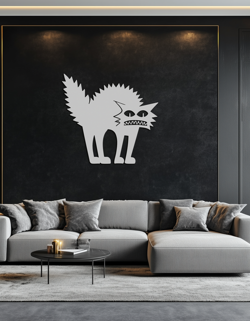 Load image into Gallery viewer, Scared Cat Silhouette Metal Wall Art – Modern Black Cat Halloween Home Decor- KAF524
