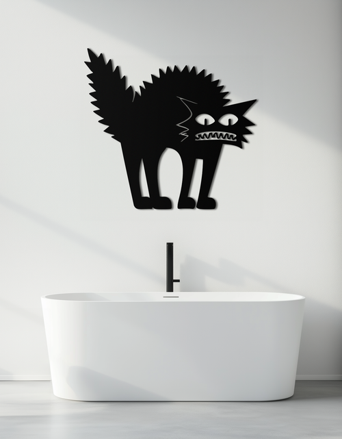 Load image into Gallery viewer, Scared Cat Silhouette Metal Wall Art – Modern Black Cat Halloween Home Decor- KAF524
