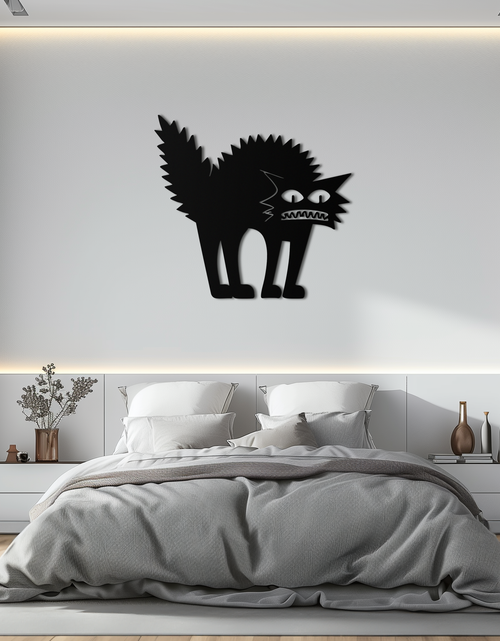 Load image into Gallery viewer, Scared Cat Silhouette Metal Wall Art – Modern Black Cat Halloween Home Decor- KAF524
